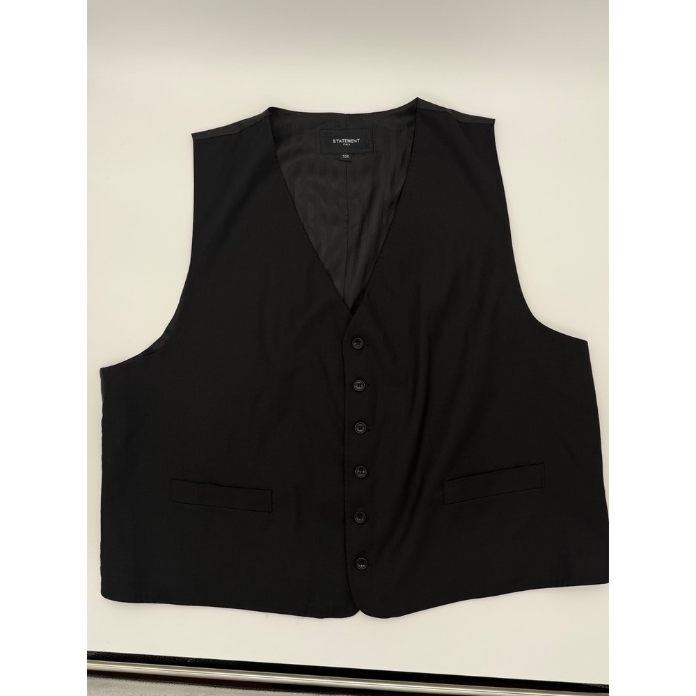 Statement Italy Mens Black Suit Vest Formal Waistcoat Size 50R Adjustable Back